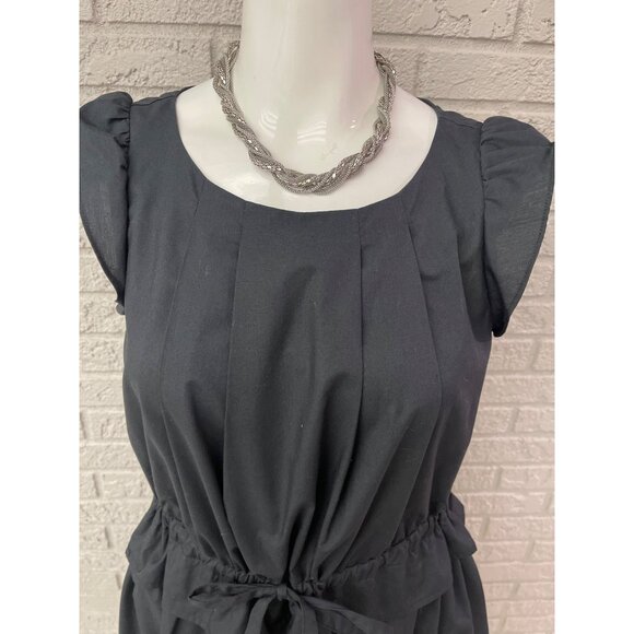 Couture Brooch Women Black Pleated Cinch Waist Dress Size 38 (M) - Picture 5 of 12